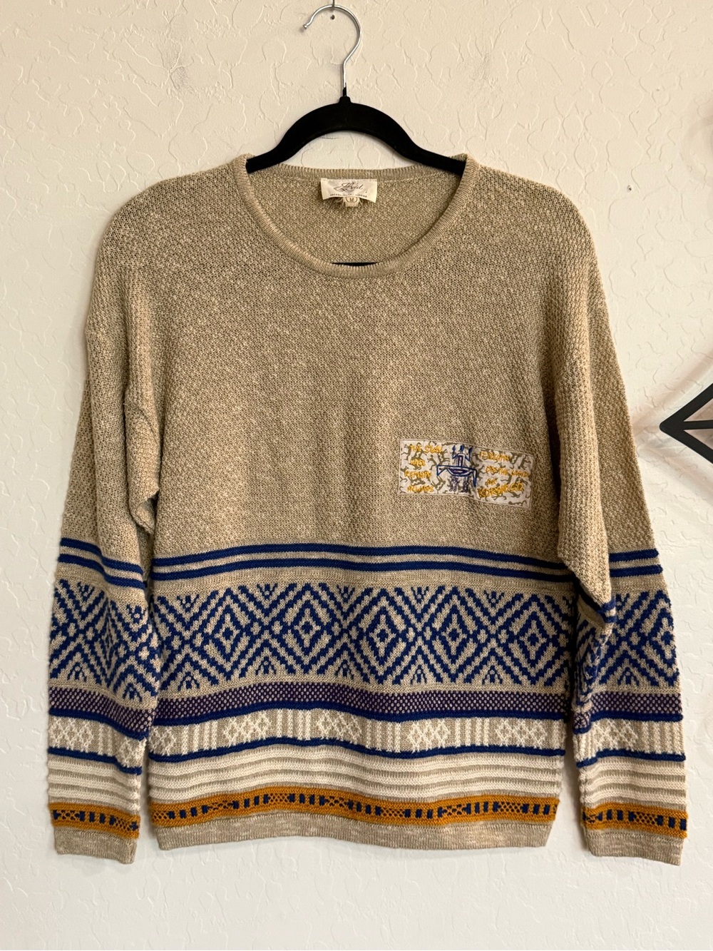 Vtg Reid Italian Geometric Knit Sweater M Fair Isle Gorpcore Coaxial